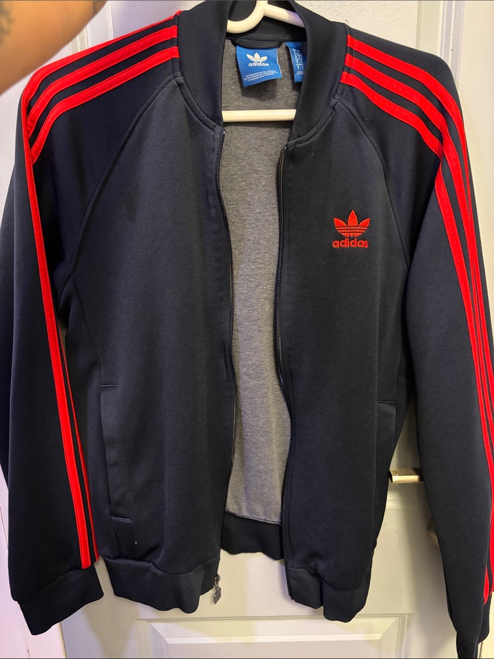 Adidas Black Jacket with Red Stripes and Trefoil Logo/ Street wear